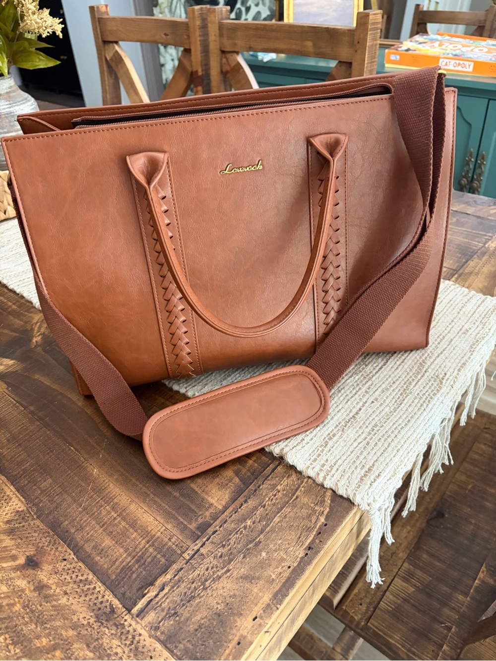 Lavouch Women's Brown Laptop Tote Bag with Detachable Shoulder Strap